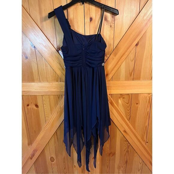 Deb Women's Dress 5 Sexy One Shoulder Prom Cocktail Navy Crystal Bling nwt (3017 - Picture 1 of 7